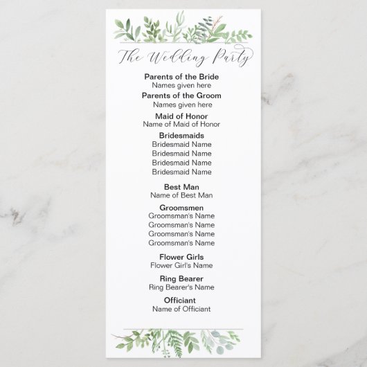 Botanical Wedding Program Programmakaart (Achterkant)