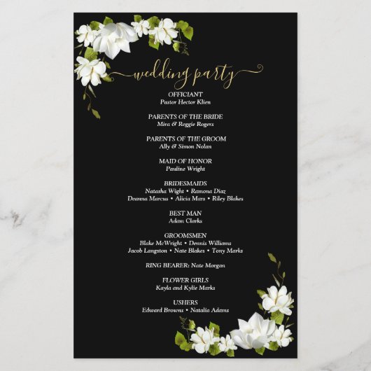 Botanical Wedding Programme van Elegant Black Flow (Achterkant)