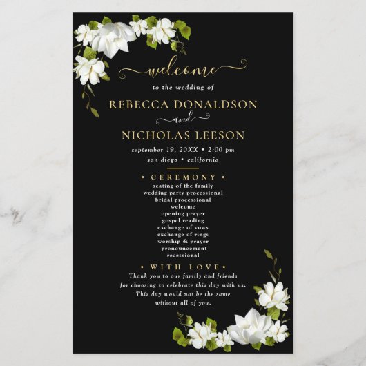 Botanical Wedding Programme van Elegant Black Flow (Voorkant)