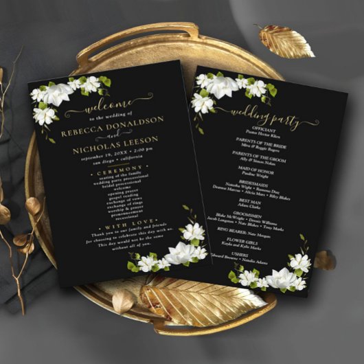 Botanical Wedding Programme van Elegant Black Flow