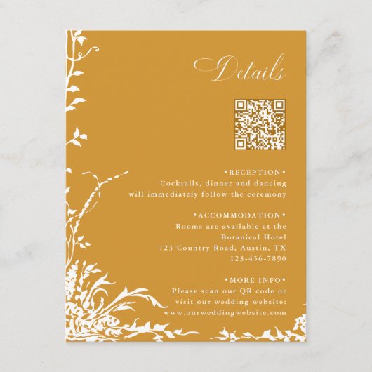 Botanical Wedding QR Code Details Amber Informatiekaartje (Voorkant)