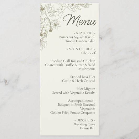 Botanical Wedding Reception Menu Sign (Voorkant)