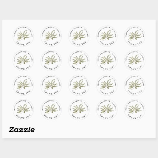 Botanical Wedding Thank You | Minimalist Fern Ronde Sticker (Vel)