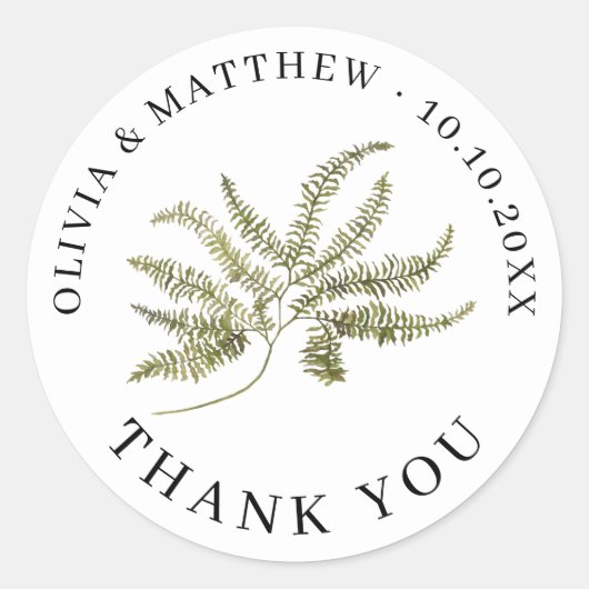 Botanical Wedding Thank You | Minimalist Fern Ronde Sticker (Voorkant)