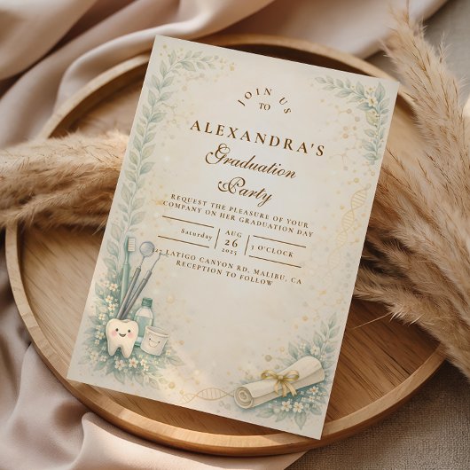 Botanical White Coat Dentist Graduation Kaart