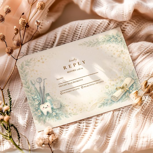 Botanical White Coat Dentist Graduation RSVP Kaartje