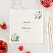 Botanical White Floral Green Leaves Personalized Servet (Insitu)