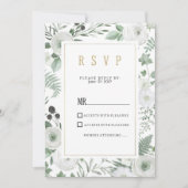 Botanical white mint berries floral RSVP Kaart (Voorkant)