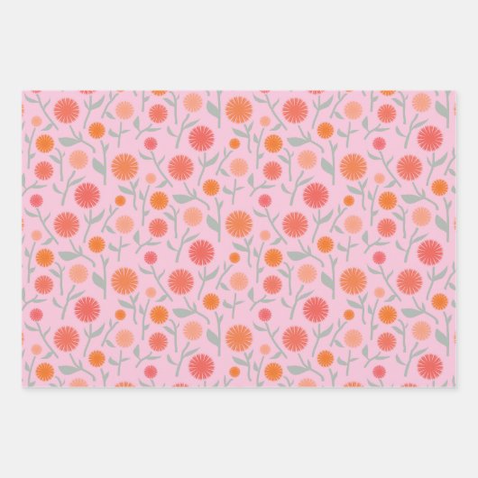 Botanical Wildflower Dandelion Pink Pattern Inpakpapier Vel (Voorkant 3)