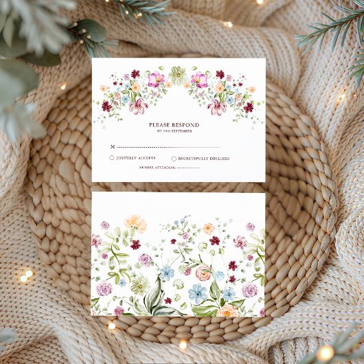 Botanical Wildflower Wedding RSVP Card Informatiekaartje