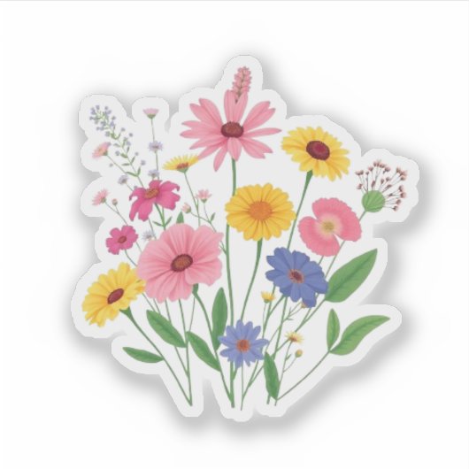 Botanical Wildflowers Floral Meadow Aesthetic Sticker (Voorkant)