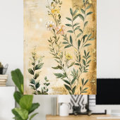 Botanical wildflowers including daisies in white,  poster (Thuiskantoor)