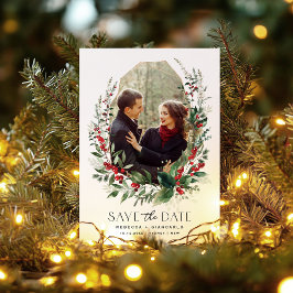 Botanical Winter Berries Greenery Wedding Save The Date