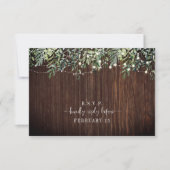 Botanical Wood Greenery String Lights Wedding RSVP Kaartje (Voorkant)