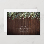 Botanical Wood Greenery String Lights Wedding RSVP Kaartje (Voorkant / Achterkant)