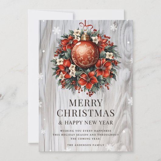 Botanical Wood Snowflake Ornament Holiday Card Feestdagenkaart (Voorkant)