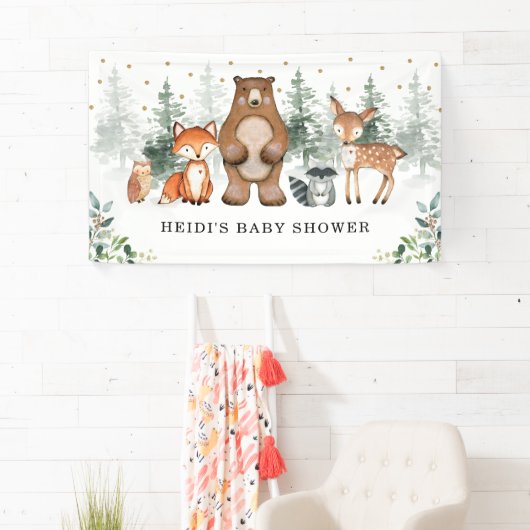 Botanical Woodland Forest Baby Dieren Welkom Spandoek (Insitu)