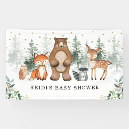 Botanical Woodland Forest Baby Dieren Welkom Spandoek