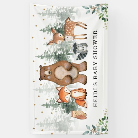 Botanical Woodland Forest Baby Dieren Welkom Spandoek (Verticaal)