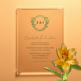 Botanical Wreath Earth Tone Wedding Acryl Uitnodigingen