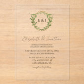 Botanical Wreath Earth Tone Wedding Acryl Uitnodigingen (Voorkant)