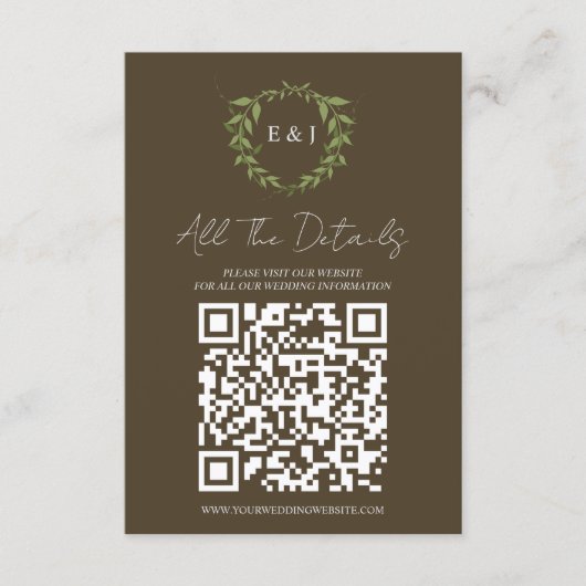 Botanical Wreath Earth Tone Wedding Details Informatiekaartje (Voorkant)