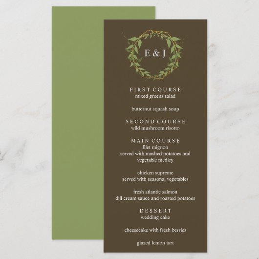 Botanical Wreath Earth Tone Wedding Menu (Voorkant / Achterkant)