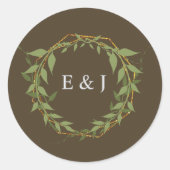 Botanical Wreath Earth Tone Wedding Ronde Sticker (Voorkant)