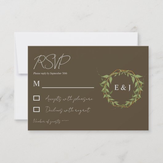 Botanical Wreath Earth Tone Wedding RSVP Kaartje (Voorkant)