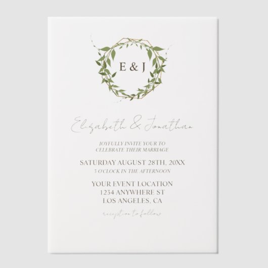 Botanical Wreath Earth Tone Wedding Vellum Uitnodigingen (Voorkant)