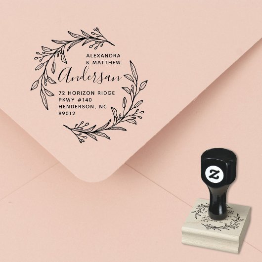 Botanical Wreath Familienaam Retour Adres Rubberstempel