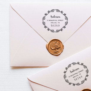 Botanical Wreath Name Return Address Greenery Zelfinktende Stempel