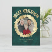Botanical Wreath Photo Christmas Card Feestdagenkaart (Staand voorkant)