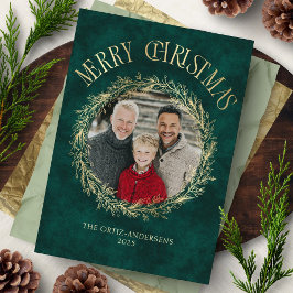 Botanical Wreath Photo Christmas Card Feestdagenkaart