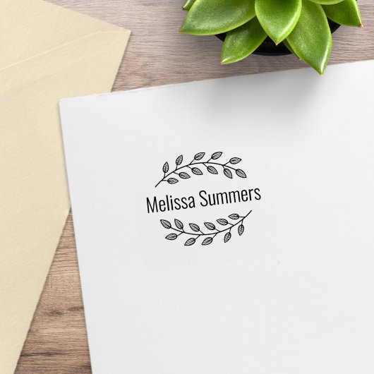 Botanical Wreath Top Bottom Branch Custom Name 1x1 Rubberstempel