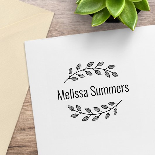 Botanical Wreath Top Bottom Branch Custom Name Rubberstempel