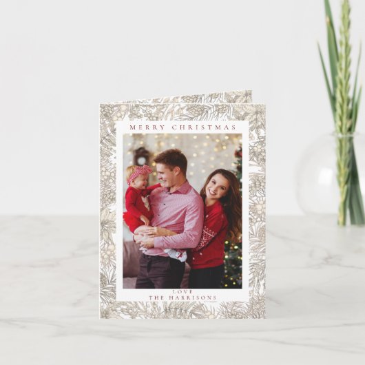 Botanicals Bloemen 1 foto Wit Vrolijk Kerstfeest Feestdagen Kaart (Voorkant)