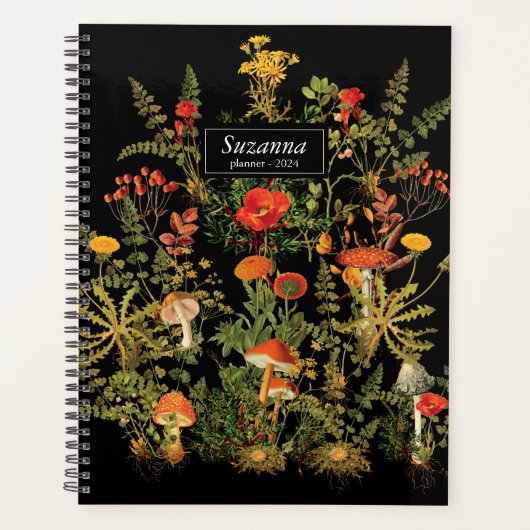 Botanicals Bloemen Paddenstoel Zwart Notitieboek (Voorkant)