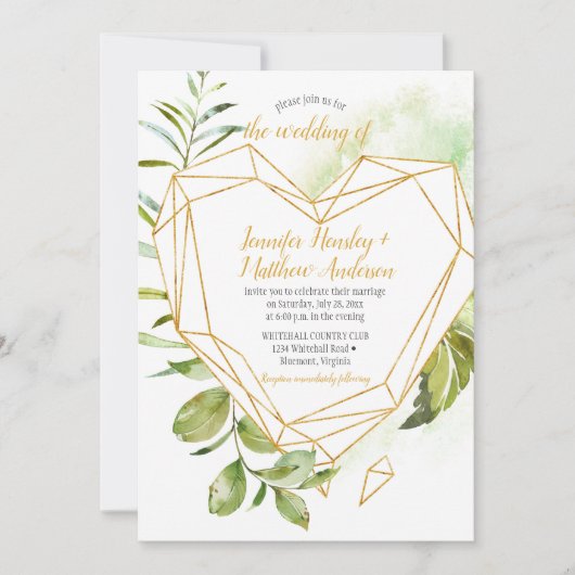 Botanicals Gouden Hart-Vormig Crystal Wedding Kaart (Voorkant)