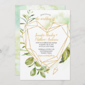 Botanicals Gouden Hart-Vormig Crystal Wedding Kaart (Voorkant / Achterkant)