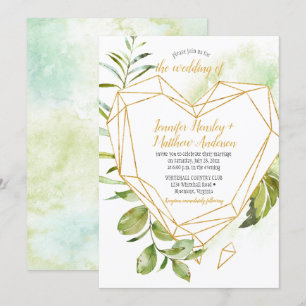 Botanicals Gouden Hart-Vormig Crystal Wedding Kaart