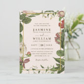 Botanicals Greenery Rustic Vintage QR Code Wedding Kaart (Staand voorkant)