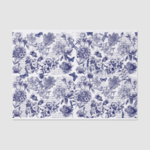 Botanicals in blauw met script decoupage tissuepapier