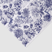 Botanicals in blauw met script decoupage tissuepapier (Detail)