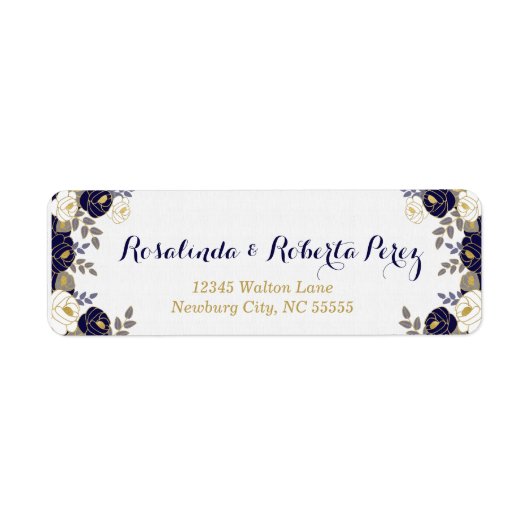 Botanicals in Blauw Wit en Goud Bloemen Etiket (Voorkant)