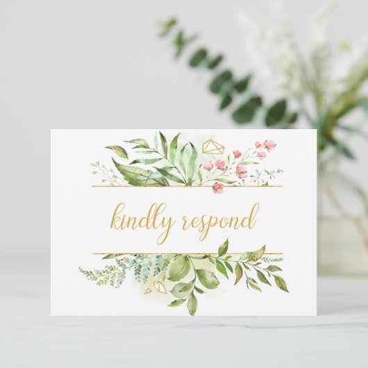 Botanicals Roze Bloemen Waterverf Splash RSVP (Staand voorkant)