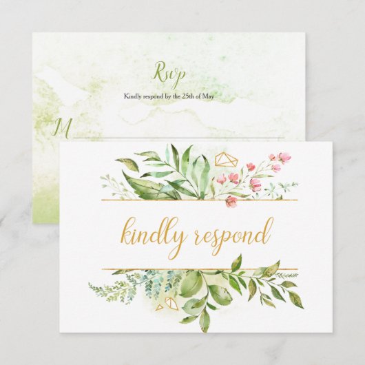 Botanicals Roze Bloemen Waterverf Splash RSVP (Voorkant / Achterkant)