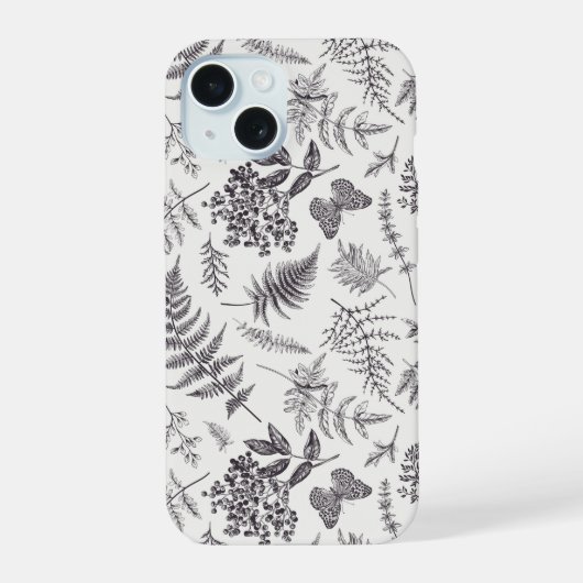  botanie & vlinderpatroon iPhone 15 case (Achterkant)