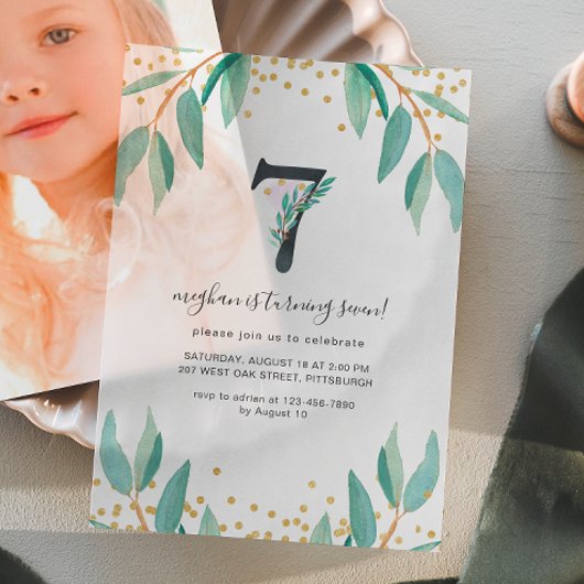 Botanisch 7e Verjaardagsfeest Vellum Uitnodigingen