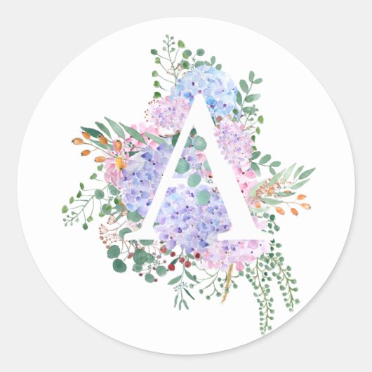 Botanisch alfabet Een hortensia bloemen Ronde Sticker (Voorkant)